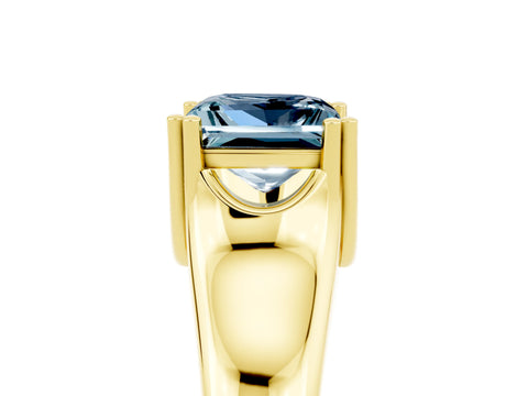Yellow gold Princess Cut Aquamarine Solitaire Ring with Wide Band and Prong Setting_5