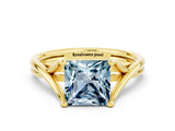 Yellow gold Princess Cut Aquamarine Solitaire Twist Band Prong Setting Ring_36