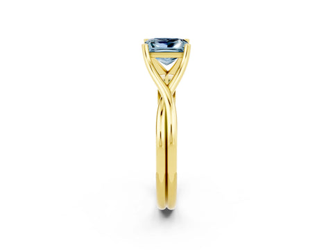 Yellow gold Princess Cut Aquamarine Solitaire Twist Band Prong Setting Ring_38
