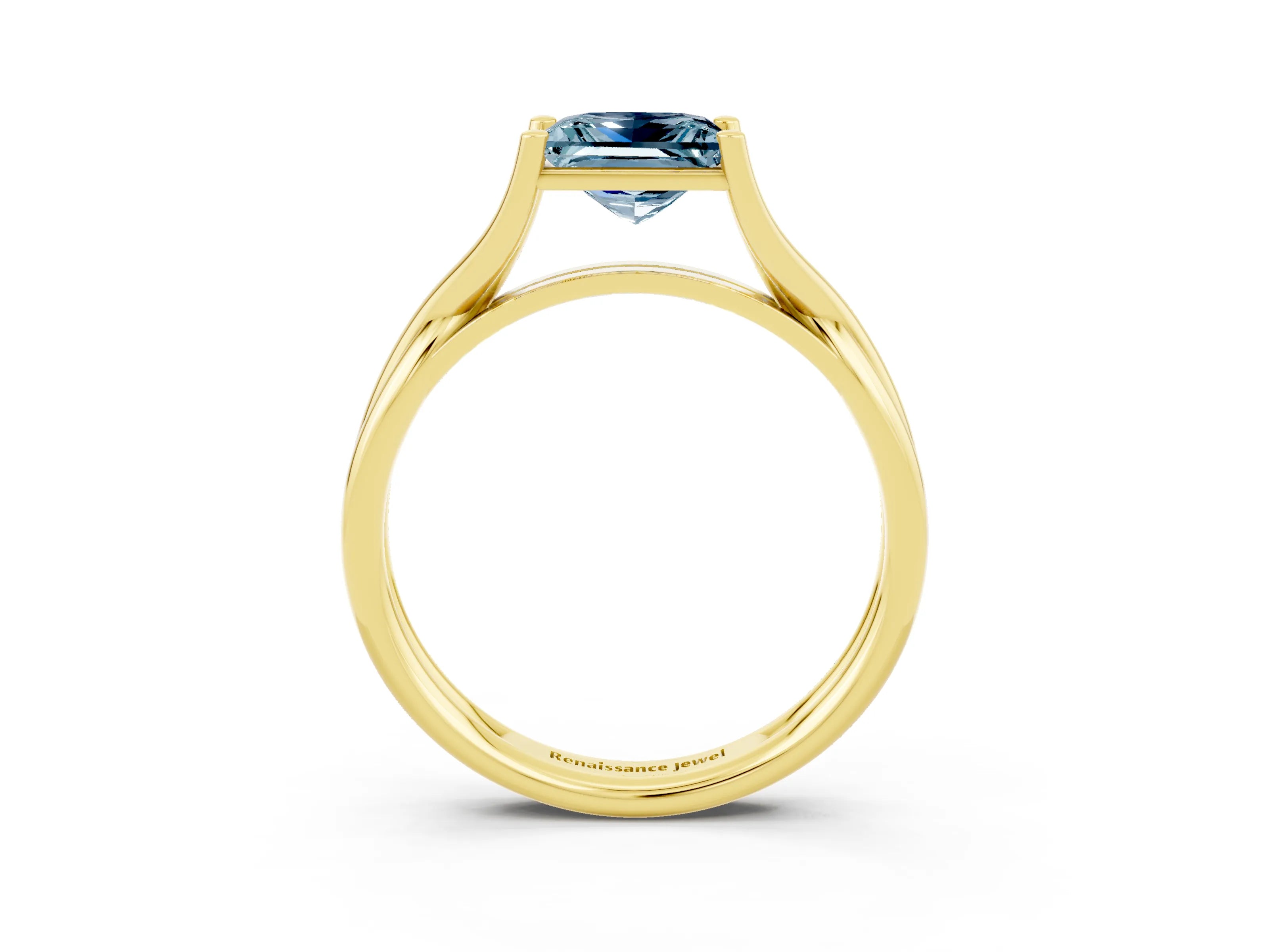 Yellow gold Princess Cut Aquamarine Solitaire Twist Band Prong Setting Ring_39