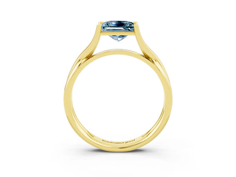 Yellow gold Princess Cut Aquamarine Solitaire Twist Band Prong Setting Ring_39