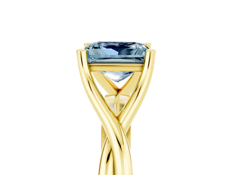 Yellow gold Princess Cut Aquamarine Solitaire Twist Band Prong Setting Ring_41
