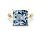 Yellow gold Princess Cut Aquamarine Solitaire Twisted Band with Round  Accents and Prong Setting_12