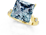 Yellow gold Princess Cut Aquamarine Solitaire Twisted Band with Round  Accents and Prong Setting_13