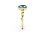 Yellow gold Princess Cut Aquamarine Solitaire Twisted Band with Round  Accents and Prong Setting_14