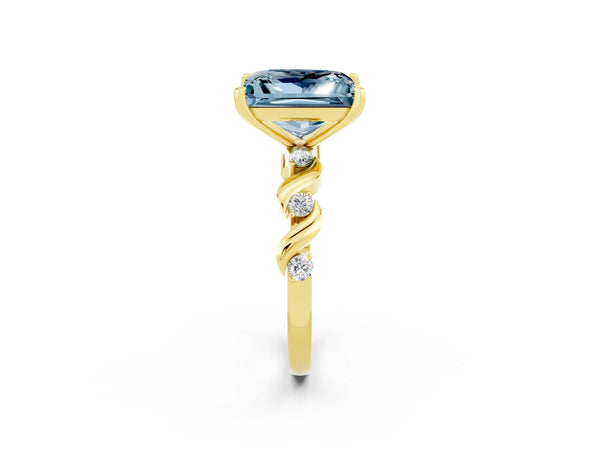 Yellow gold Princess Cut Aquamarine Solitaire Twisted Band with Round  Accents and Prong Setting