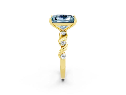 Yellow gold Princess Cut Aquamarine Solitaire Twisted Band with Round  Accents and Prong Setting_14