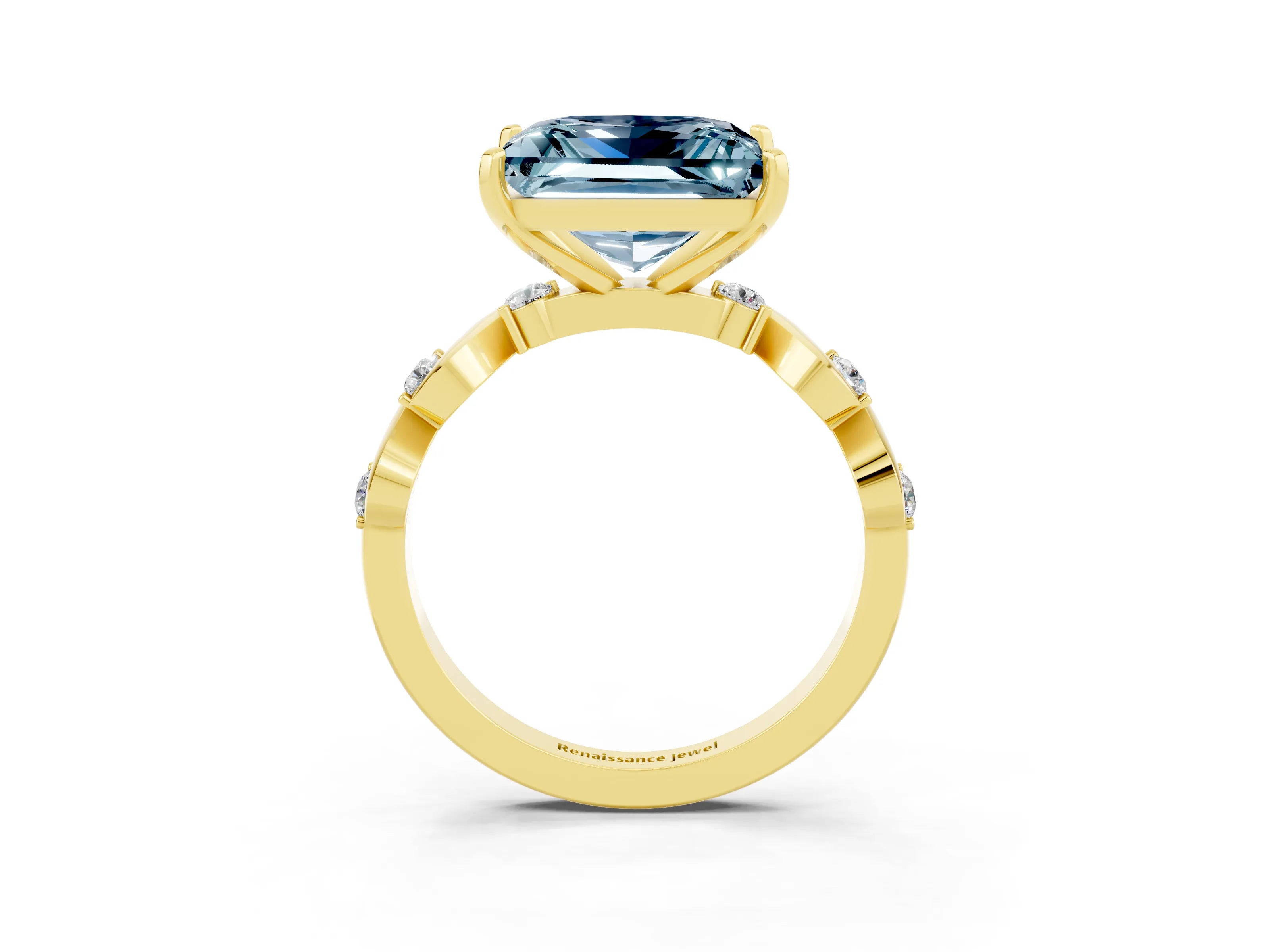 Yellow gold Princess Cut Aquamarine Solitaire Twisted Band with Round  Accents and Prong Setting_15