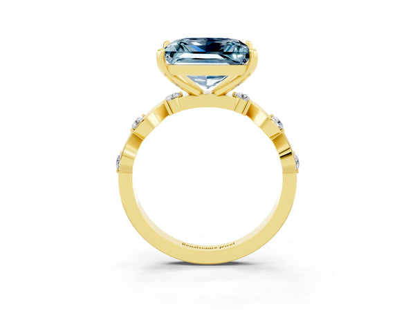 Yellow gold Princess Cut Aquamarine Solitaire Twisted Band with Round  Accents and Prong Setting