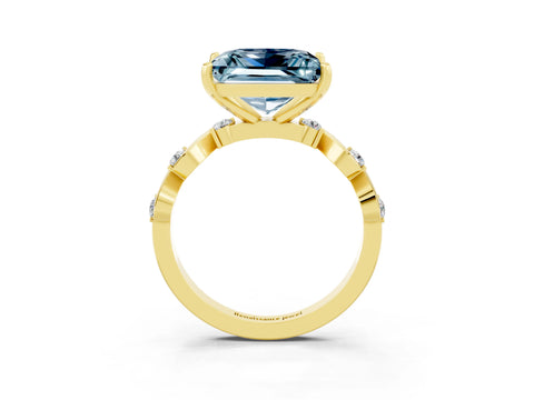 Yellow gold Princess Cut Aquamarine Solitaire Twisted Band with Round  Accents and Prong Setting_15