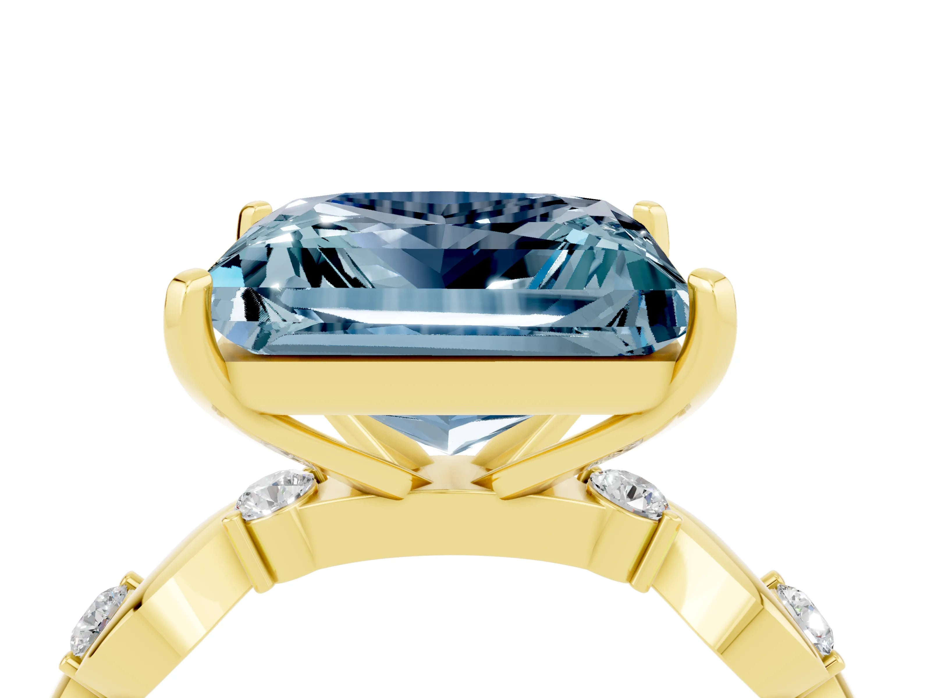 Yellow gold Princess Cut Aquamarine Solitaire Twisted Band with Round  Accents and Prong Setting_16