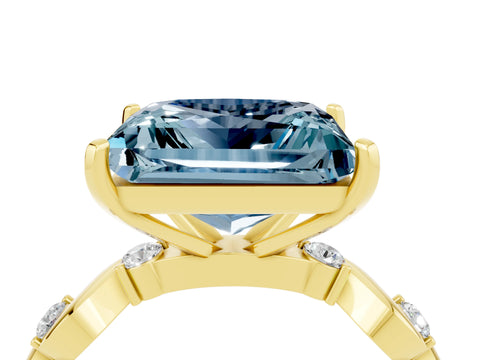 Yellow gold Princess Cut Aquamarine Solitaire Twisted Band with Round  Accents and Prong Setting_16