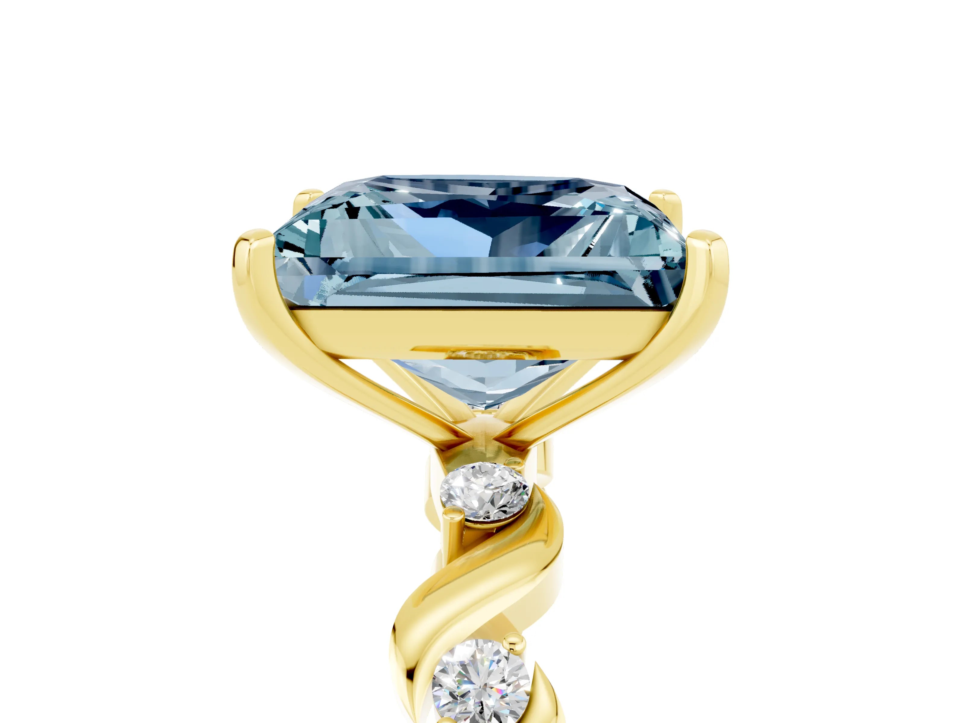 Yellow gold Princess Cut Aquamarine Solitaire Twisted Band with Round  Accents and Prong Setting_17