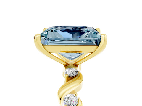 Yellow gold Princess Cut Aquamarine Solitaire Twisted Band with Round  Accents and Prong Setting_17