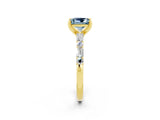 Yellow gold Princess Cut Aquamarine Solitaire with Side Baguettes and Channel Set Band_2