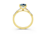 Yellow gold Princess Cut Aquamarine Solitaire with Side Baguettes and Channel Set Band_3