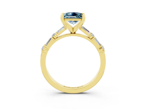 Yellow gold Princess Cut Aquamarine Solitaire with Side Baguettes and Channel Set Band_3