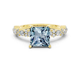 Yellow gold Princess Cut Aquamarine Solitaire with Side Stones, Pave Band, Four-Prong Setting_24