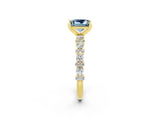 Yellow gold Princess Cut Aquamarine Solitaire with Side Stones, Pave Band, Four-Prong Setting_26