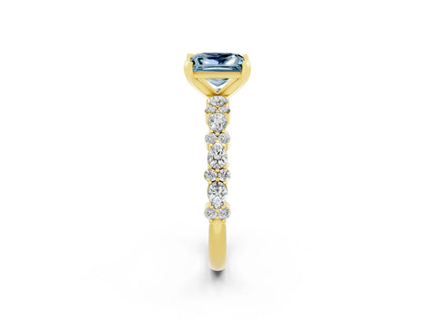 Yellow gold Princess Cut Aquamarine Solitaire with Side Stones, Pave Band, Four-Prong Setting_26