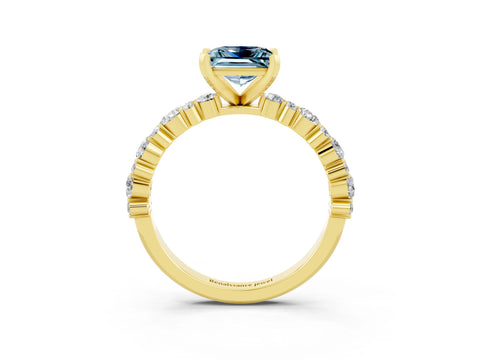 Yellow gold Princess Cut Aquamarine Solitaire with Side Stones, Pave Band, Four-Prong Setting_27