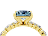 Yellow gold Princess Cut Aquamarine Solitaire with Side Stones, Pave Band, Four-Prong Setting_28
