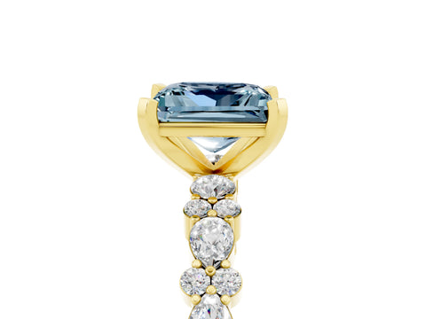 Yellow gold Princess Cut Aquamarine Solitaire with Side Stones, Pave Band, Four-Prong Setting_29
