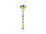 Yellow gold Princess Cut Aquamarine Solitaire with Side Stones on a Pavé Band and Four-Prong Setting_2