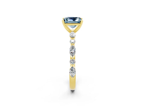 Yellow gold Princess Cut Aquamarine Solitaire with Side Stones on a Pavé Band and Four-Prong Setting_2