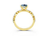 Yellow gold Princess Cut Aquamarine Solitaire with Side Stones on a Pavé Band and Four-Prong Setting_3