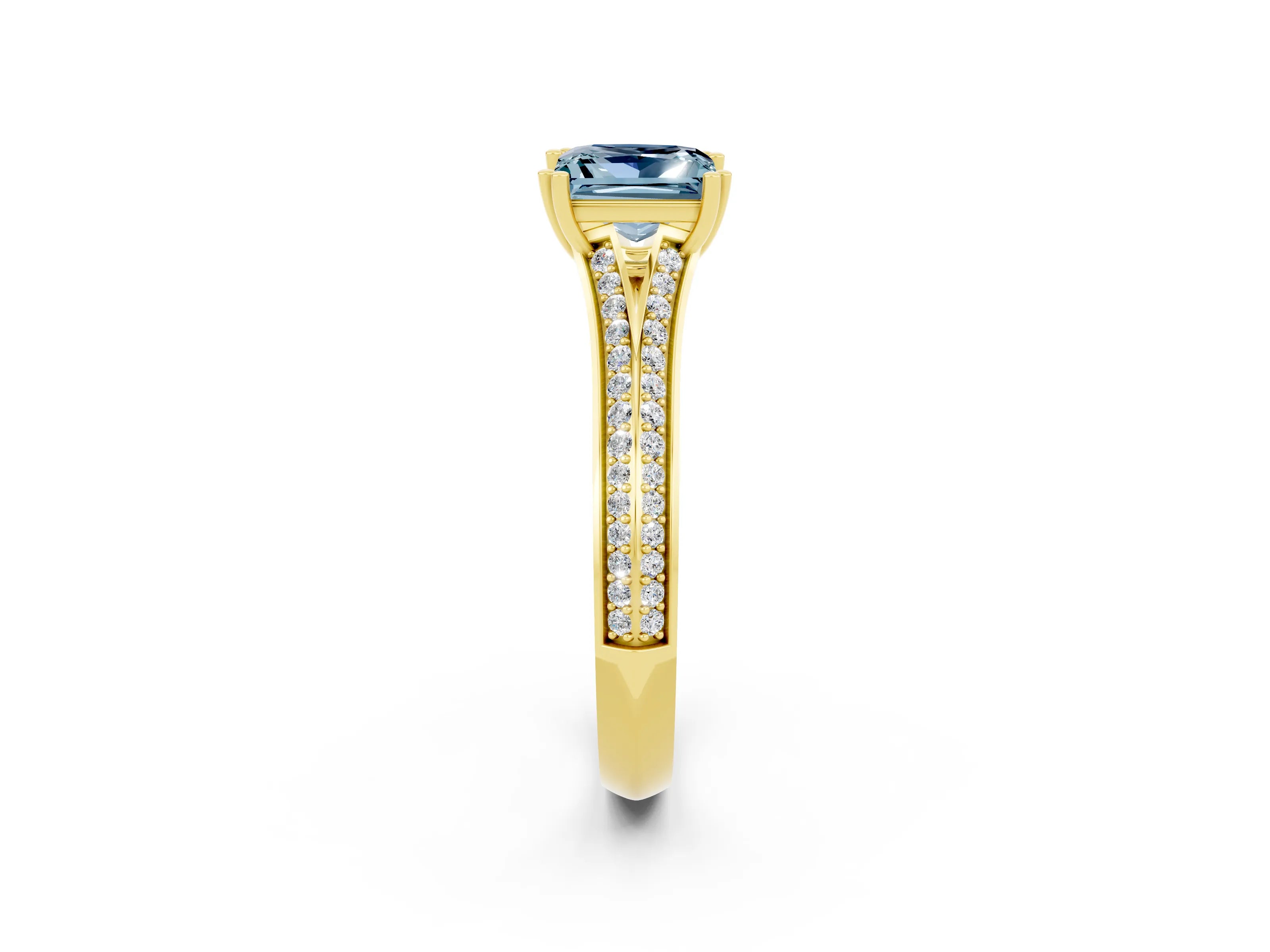 Yellow gold Princess Cut Aquamarine Split Shank Engagement Ring with Pavé Band_2
