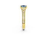 Yellow gold Princess Cut Aquamarine Split Shank Engagement Ring with Pavé Band_2