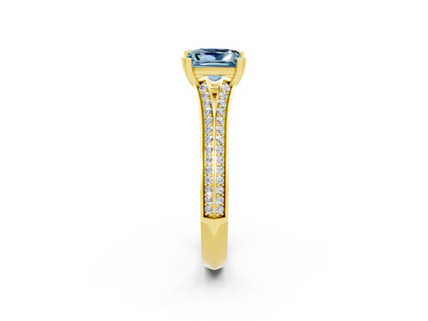 Yellow gold Princess Cut Aquamarine Split Shank Engagement Ring with Pavé Band_2