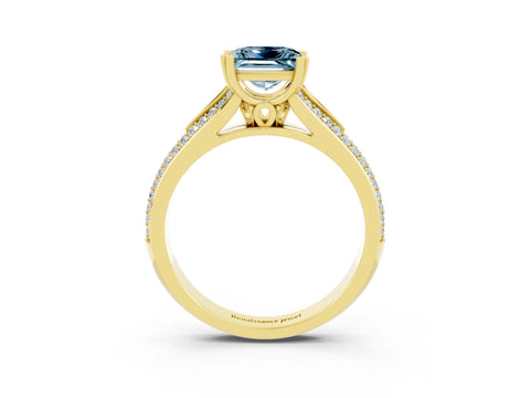 Yellow gold Princess Cut Aquamarine Split Shank Engagement Ring with Pavé Band_3