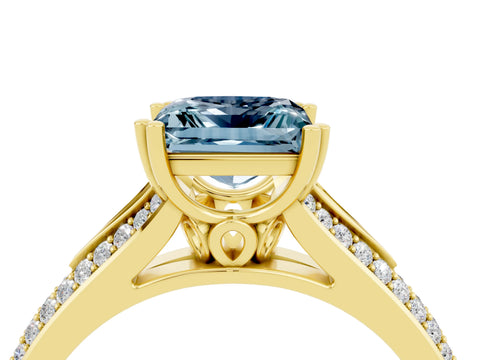 Yellow gold Princess Cut Aquamarine Split Shank Engagement Ring with Pavé Band_4