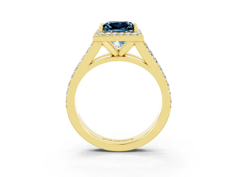 Yellow gold Princess Cut Aquamarine Split Shank Halo Ring with Four-Prong Setting_15