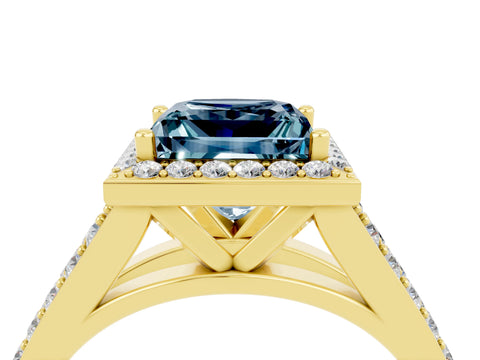 Yellow gold Princess Cut Aquamarine Split Shank Halo Ring with Four-Prong Setting_16
