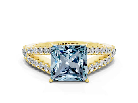 Yellow gold Princess Cut Aquamarine Split Shank Pavé Engagement Ring with Four-Prong Setting_12