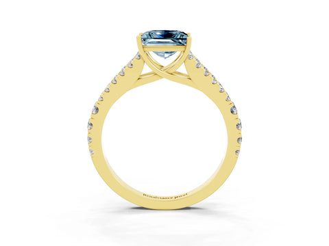Yellow gold Princess Cut Aquamarine Split Shank Pavé Engagement Ring with Four-Prong Setting_15