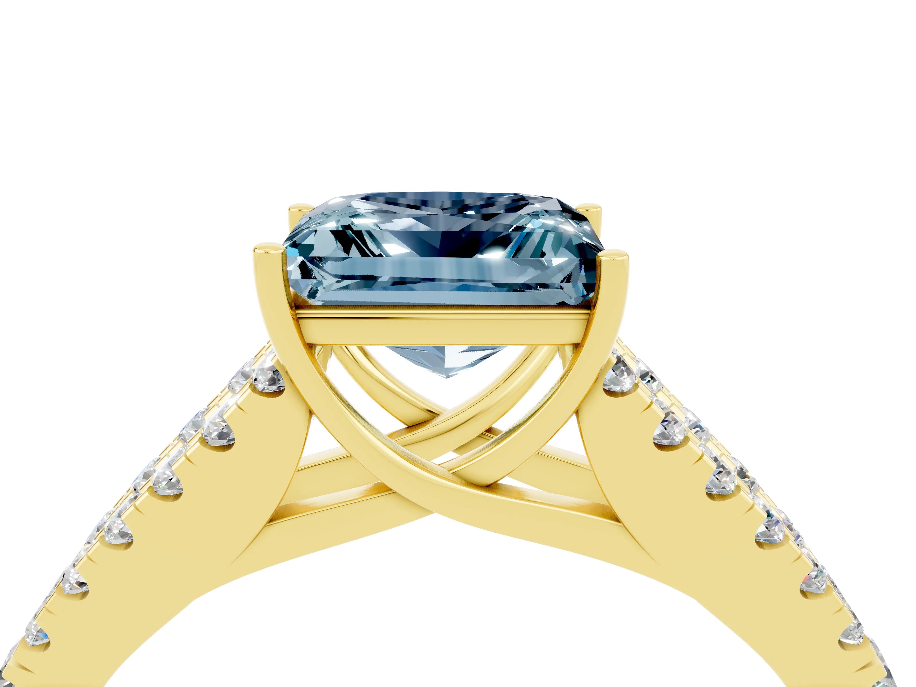 Yellow gold Princess Cut Aquamarine Split Shank Pavé Engagement Ring with Four-Prong Setting_16