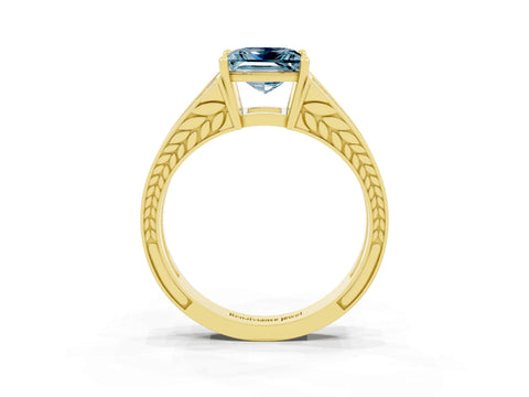 Yellow gold Princess Cut Aquamarine Split Shank Ring with Pavé Band and Four-Prong Setting_3
