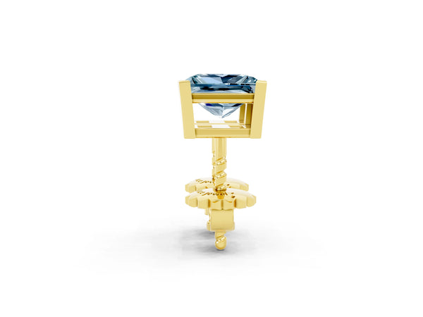 Yellow gold Princess Cut Aquamarine Stud Earrings