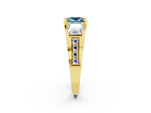 Yellow gold Princess Cut Aquamarine Three-Stone Ring with Channel Set Band and Four-Prong Setting_2
