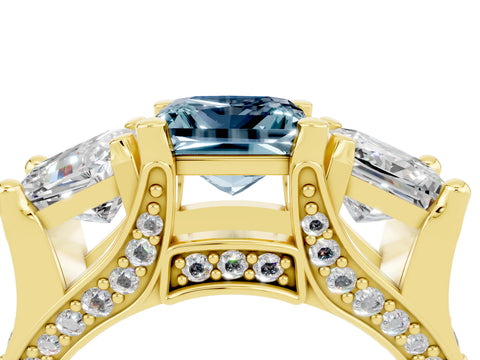 Yellow gold Princess Cut Aquamarine Three-Stone Ring with Channel Set Band and Four-Prong Setting_4