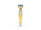 Yellow gold Princess Cut Aquamarine Three-Stone Ring with Pavé Split Shank and Four-Prong Setting_14