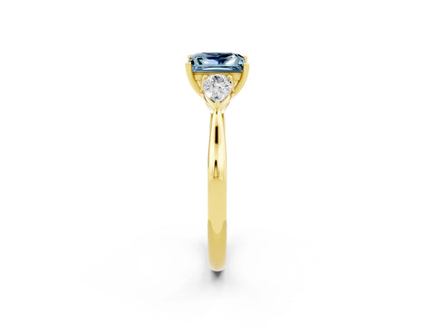 Yellow gold Princess Cut Aquamarine Three-Stone Ring with Pear Side Stones and Four-Prong Setting_14
