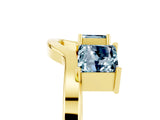 Yellow gold Princess Cut Aquamarine Two-Stone Open Band Ring with Four-Prong Setting_11