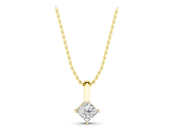 Yellow gold Princess Cut Bezel Set Diamond Pendant