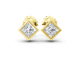 Yellow gold Princess Cut Bezel Set Diamond Stud Earrings_10