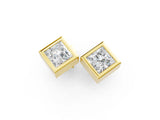 Yellow gold Princess Cut Bezel Set Diamond Stud Earrings_11